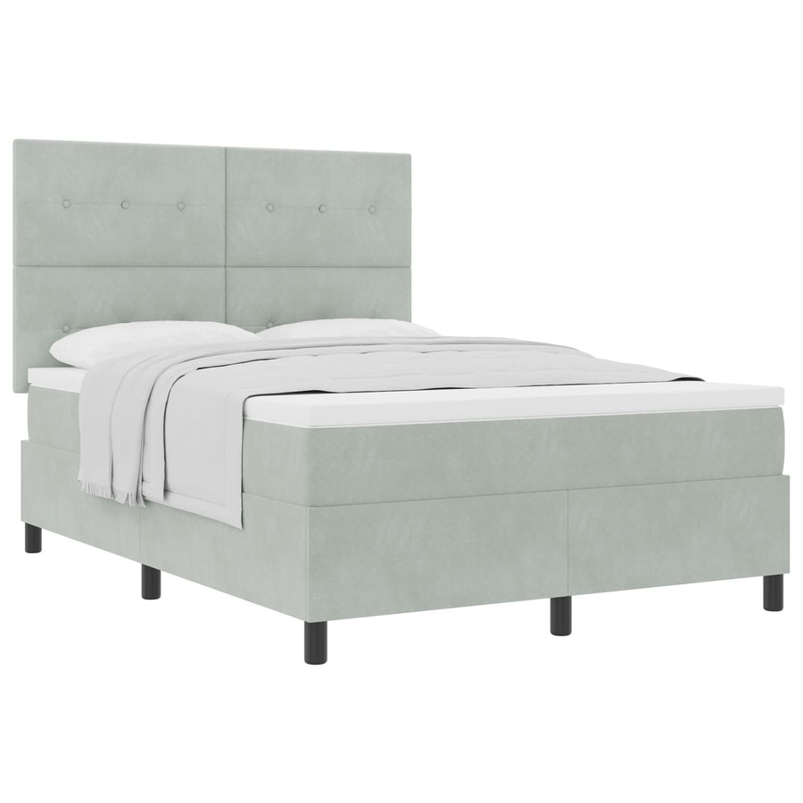 Boxspringbed Met Matras Lichtgrijs 140X200 Cm Fluweel Blauw