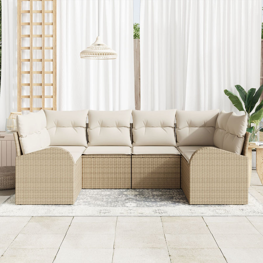 6-Delige Tuinbankset Met Kussens Beige Poly Rattan