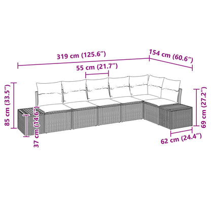 6-Delige Tuin Sofa Set Met Kussens Poly Rattan Zwart en crème zonder tafel