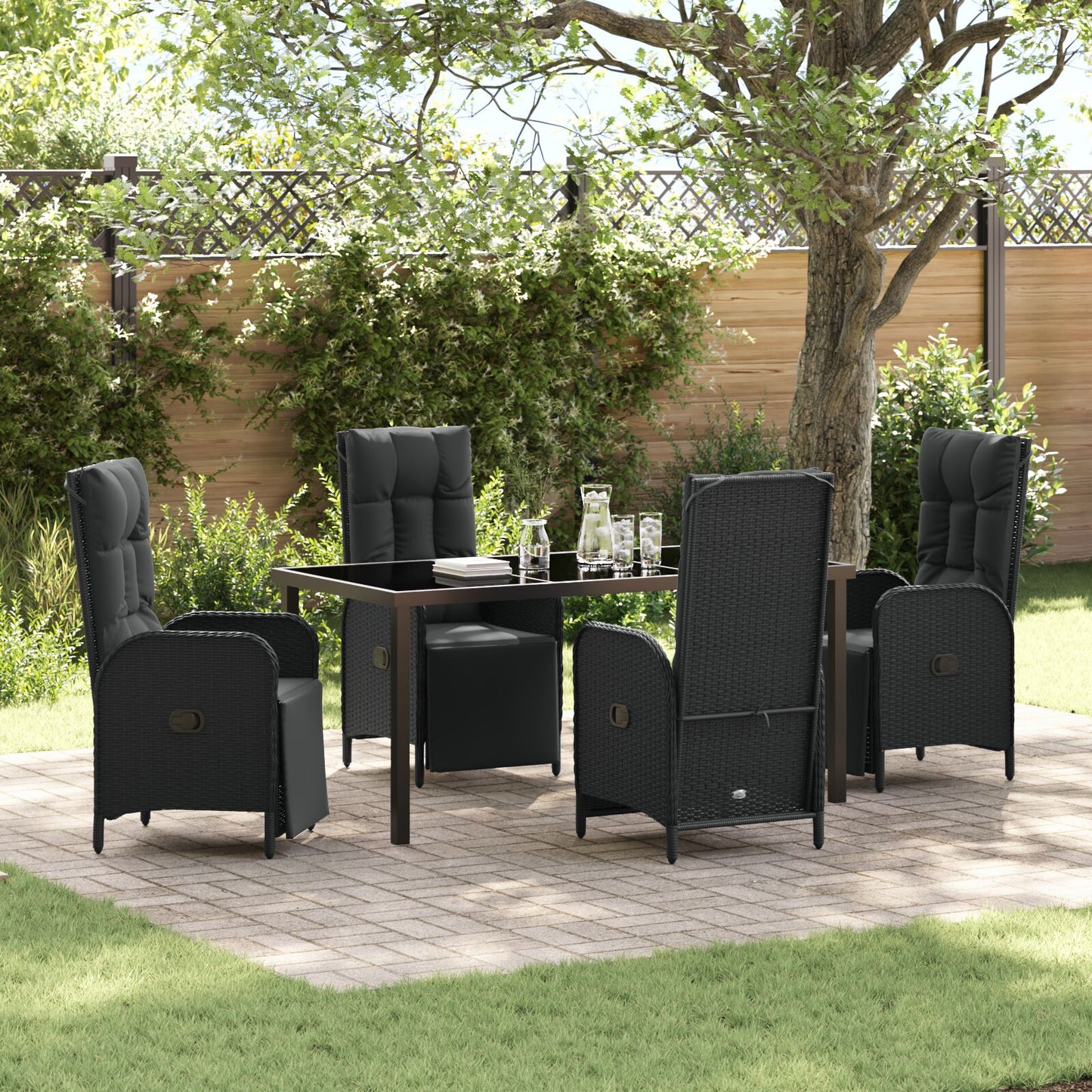 5-Delige Tuin Eet Set Met Kussens Zwart Poly Rattan