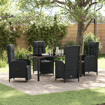 5-Delige Tuin Eet Set Met Kussens Zwart Poly Rattan