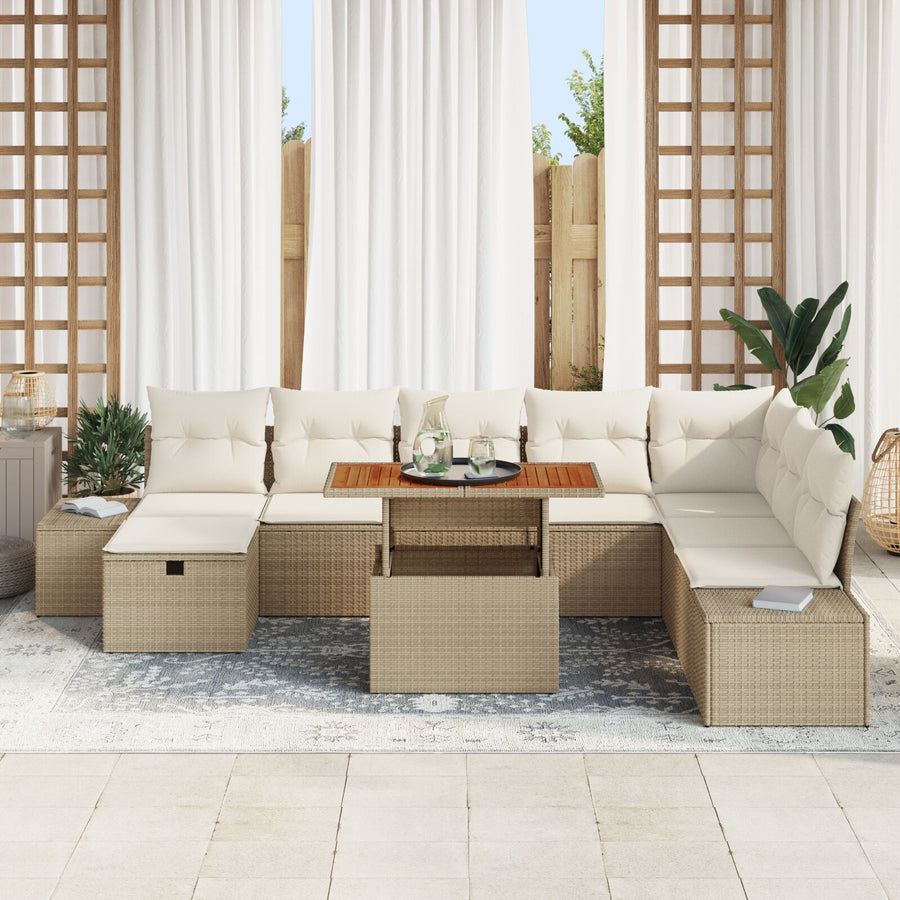 9-Delige Tuin Sofa Set Met Kussens Beige Poly Rattan