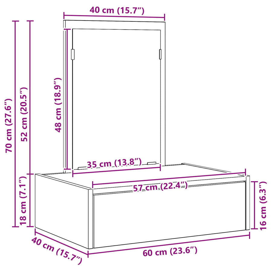 Wandkaptafel In , 60 x 40 x 70 cm Grijze sonoma zonder LED