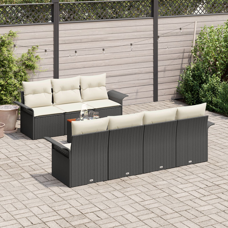 8-Delige Tuin Sofa Set Met Kussens Zwart Poly Rattan Acacia