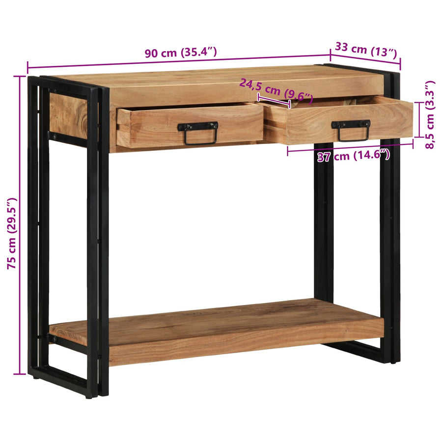 Consoletafel Zwart 90X33X75 Cm En Metaal 90 cm Massief acaciahout