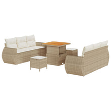 9-Delige Tuin Sofa Set Met Kussens Beige Poly Rattan Acacia, 3-Delige Tuin Eettafel Set Met Kussens Beige Poly Rattan Acacia Wit