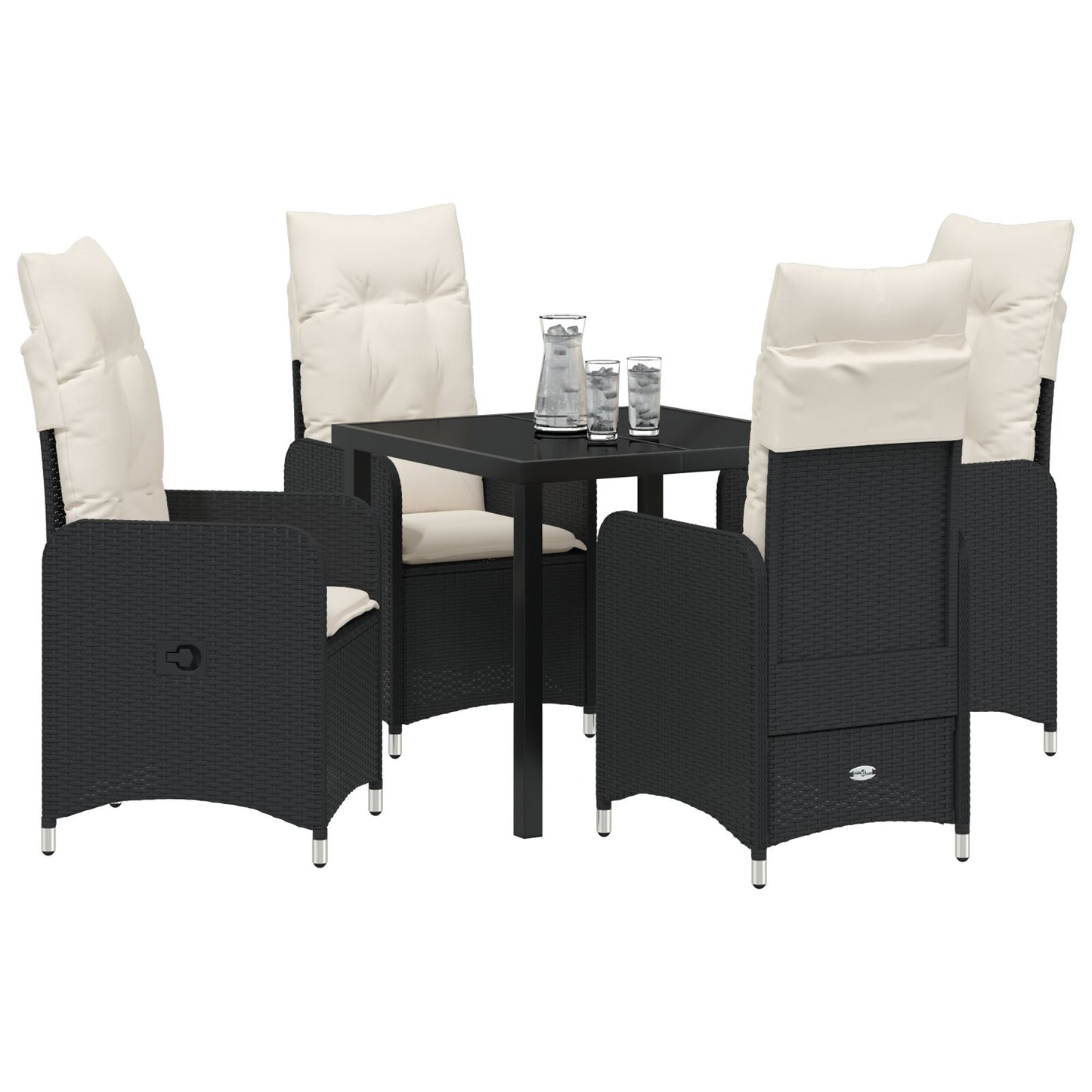 5-Delige Tuinset Met Kussens Zwart Poly Rattan