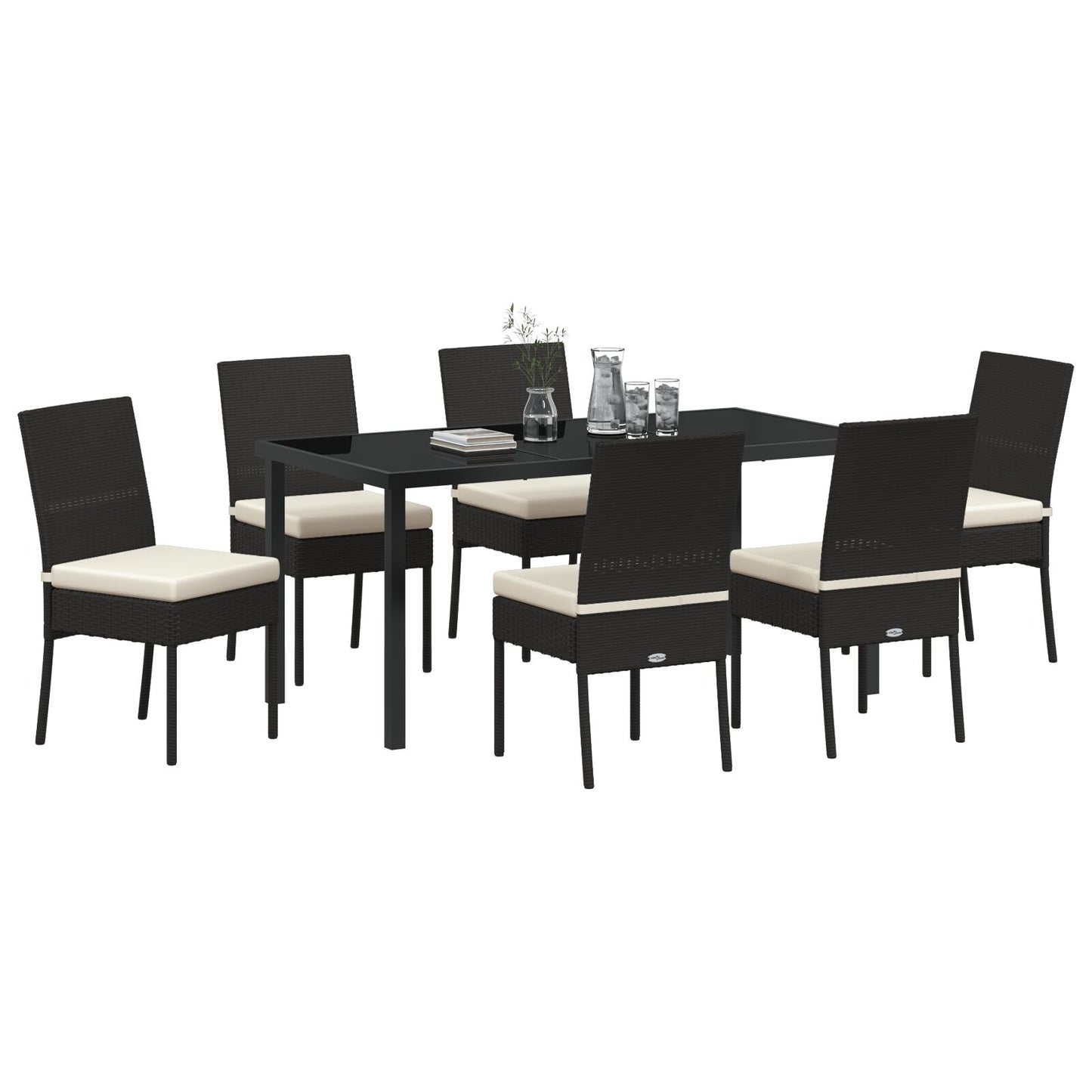 7-Delige Tuin Eetset Zwart Poly Rattan
