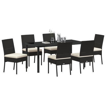 7-Delige Tuin Eetset Zwart Poly Rattan