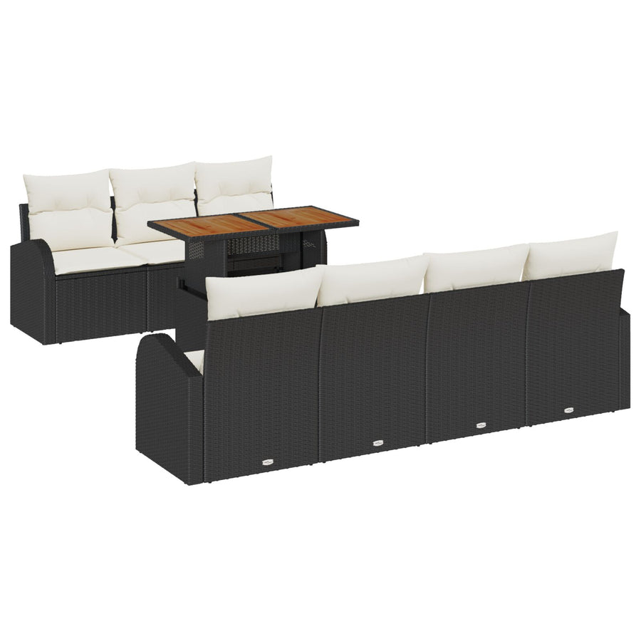 8-Delige Tuin Eetset Met Kussens Zwart Poly Rattan Acacia