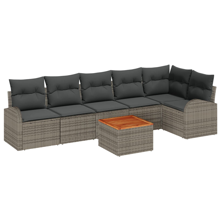 7-Delige Tuin Sofa Set Met Kussens Grijs Poly Rattan Acacia