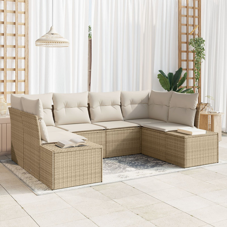 6-Delig Tuin Sofa Set Met Kussens Beige Poly Rattan