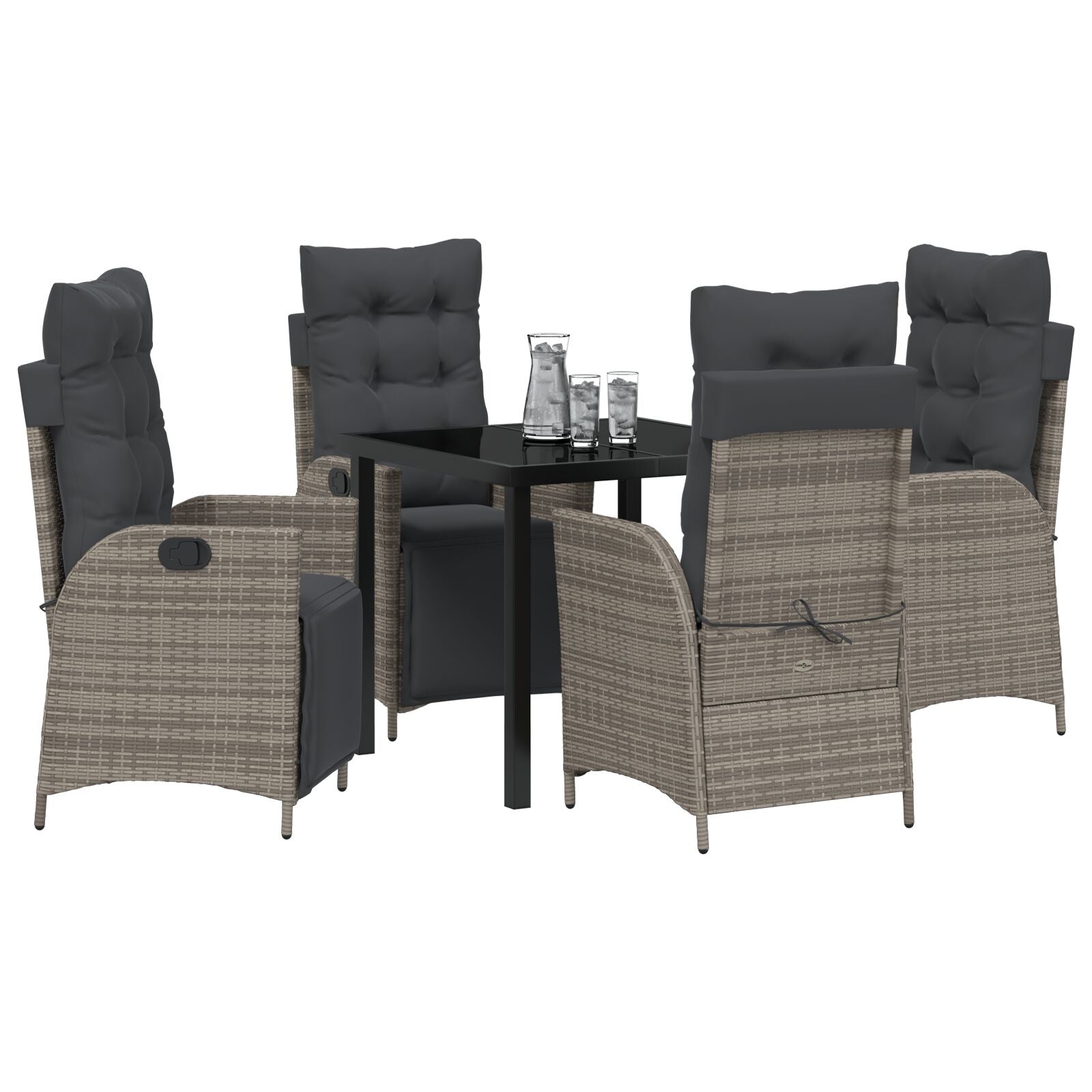 5-Delige Tuin Eettafelset Grijs Poly Rattan