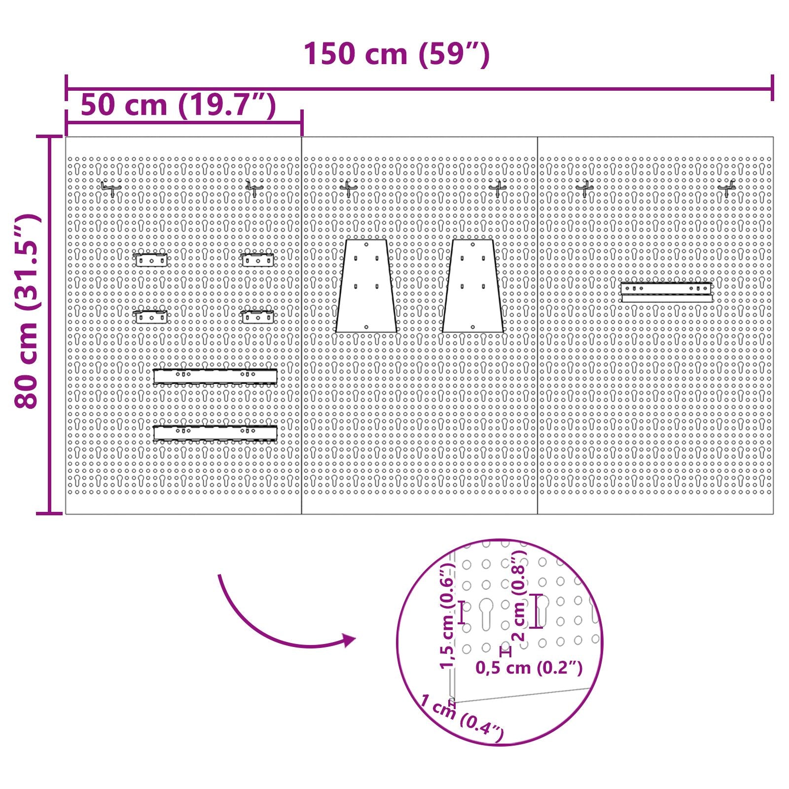 Pegboards 3 Stuks Met 15 Accessoires Grijs 150X Staal 80 cm