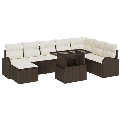 9-Delige Tuin Sofa Set Met Kussens Bruin Poly Rattan