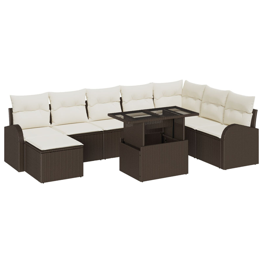 9-Delige Tuin Sofa Set Met Kussens Bruin Poly Rattan
