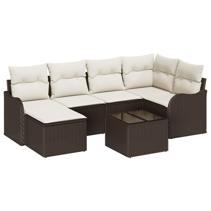 6-delige Tuinbank Set met Kussens Grijs Poly Rattan, vidaXL 2-Zits Tuinbank met Kussens Bruin Poly Rattan