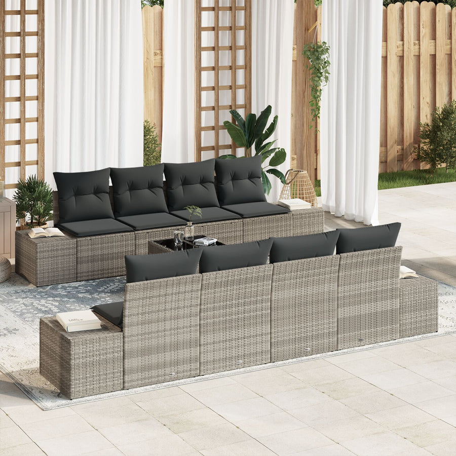 7-Delig Tuinbank Set Met Kussens Lichtgrijs Poly Rattan