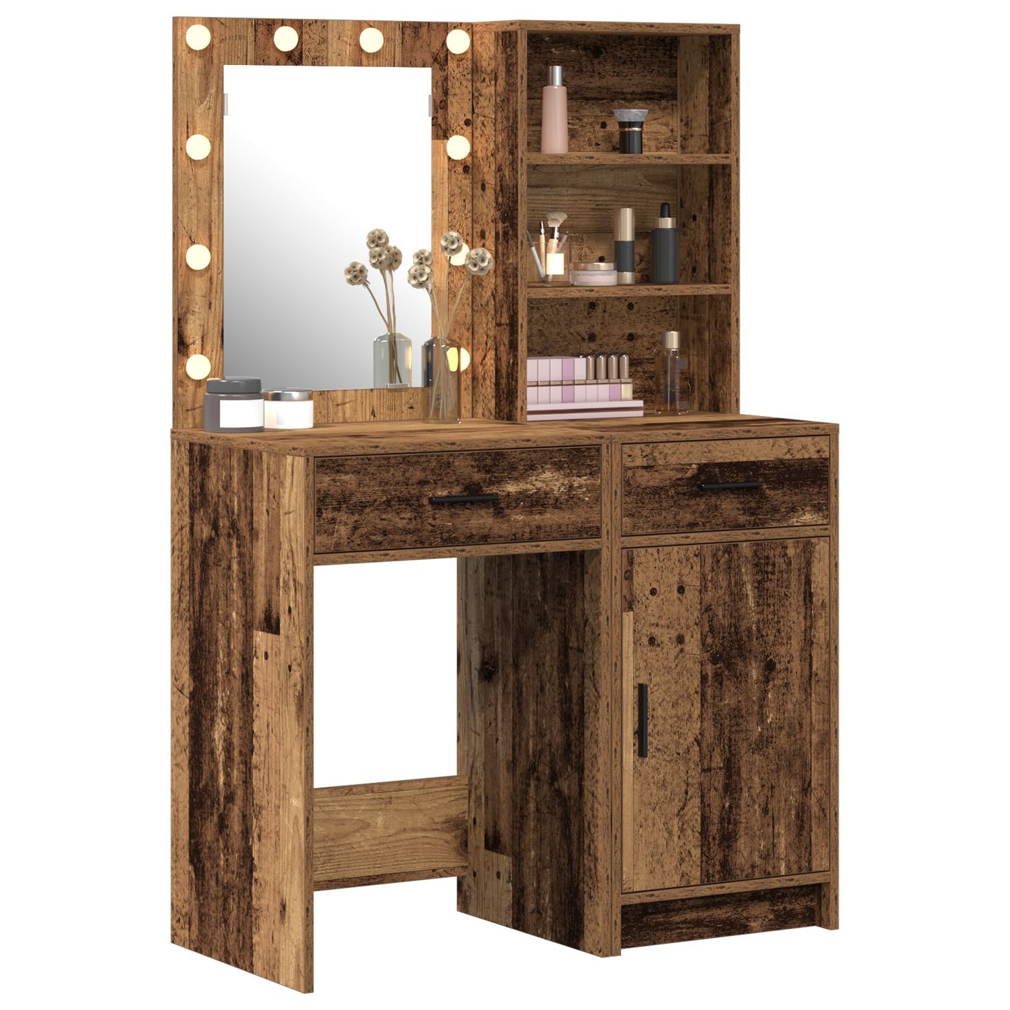2-Delige Kaptafel Set Met Led Oude Houten Engineered Wood