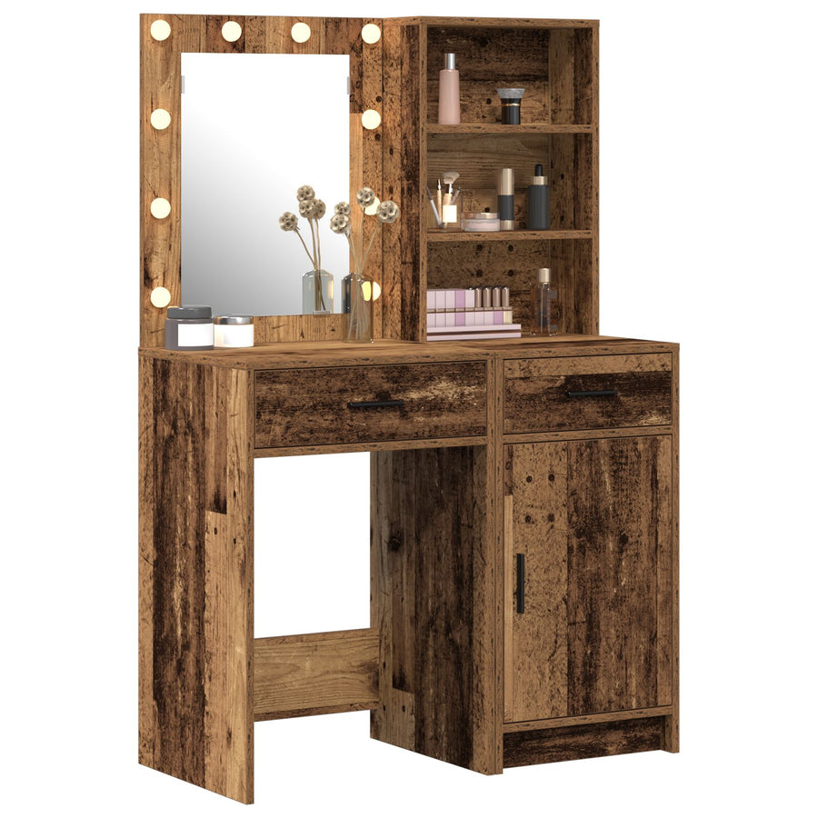 2-Delige Kaptafel Set Met Led Oude Houten Engineered Wood