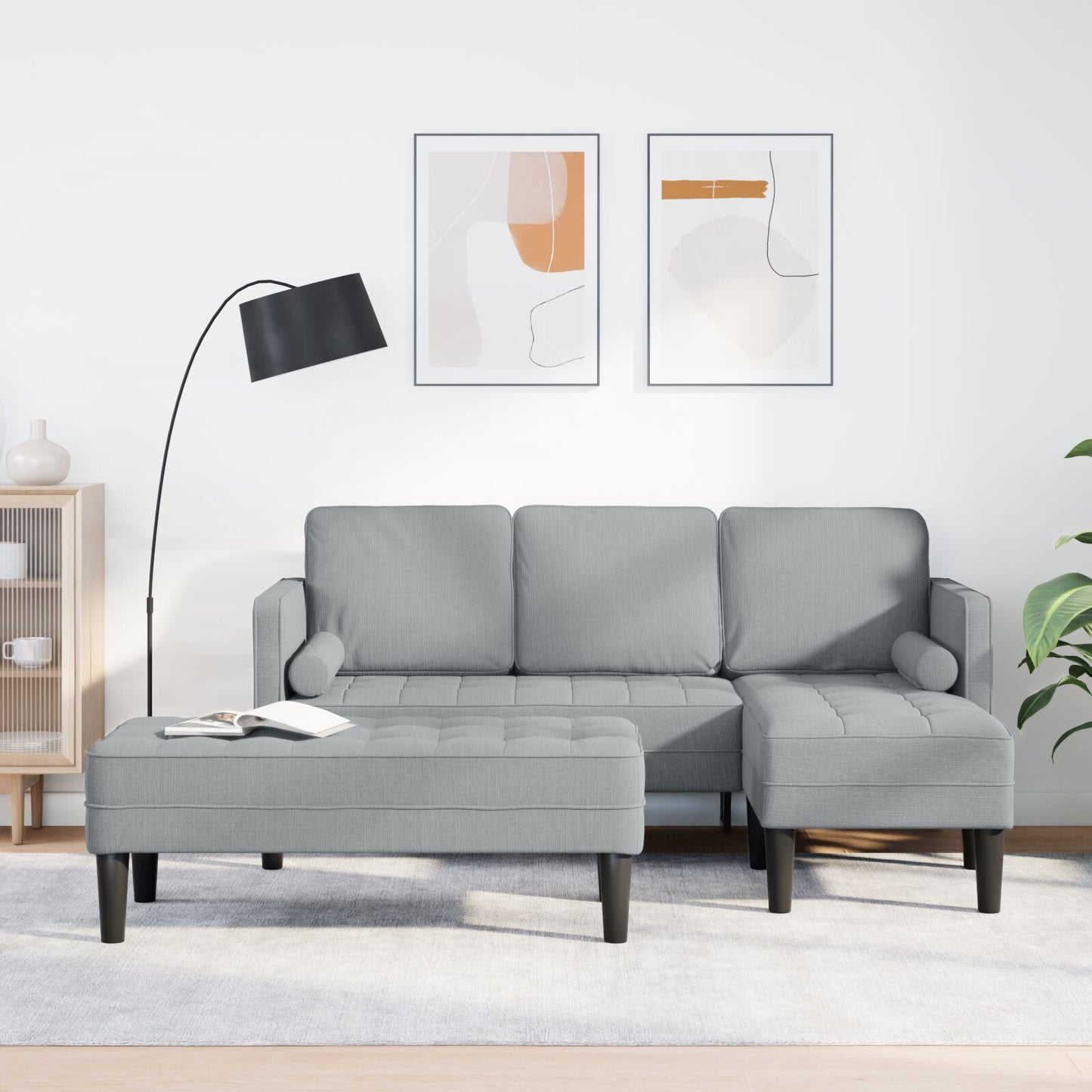 2 Delige Sofa Set Met Kussens Stof Licht grijs L-vormige sofa + bank