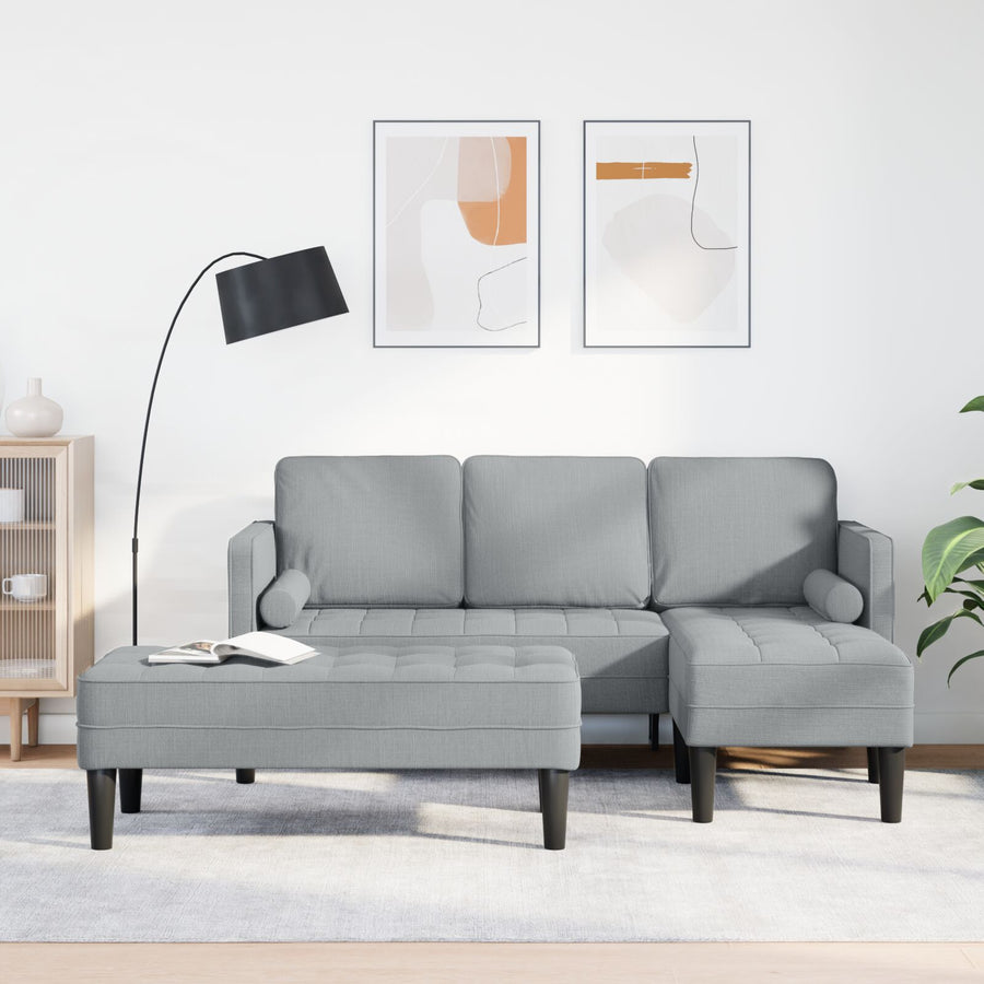 2 Delige Sofa Set Met Kussens Stof Licht grijs L-vormige sofa + bank