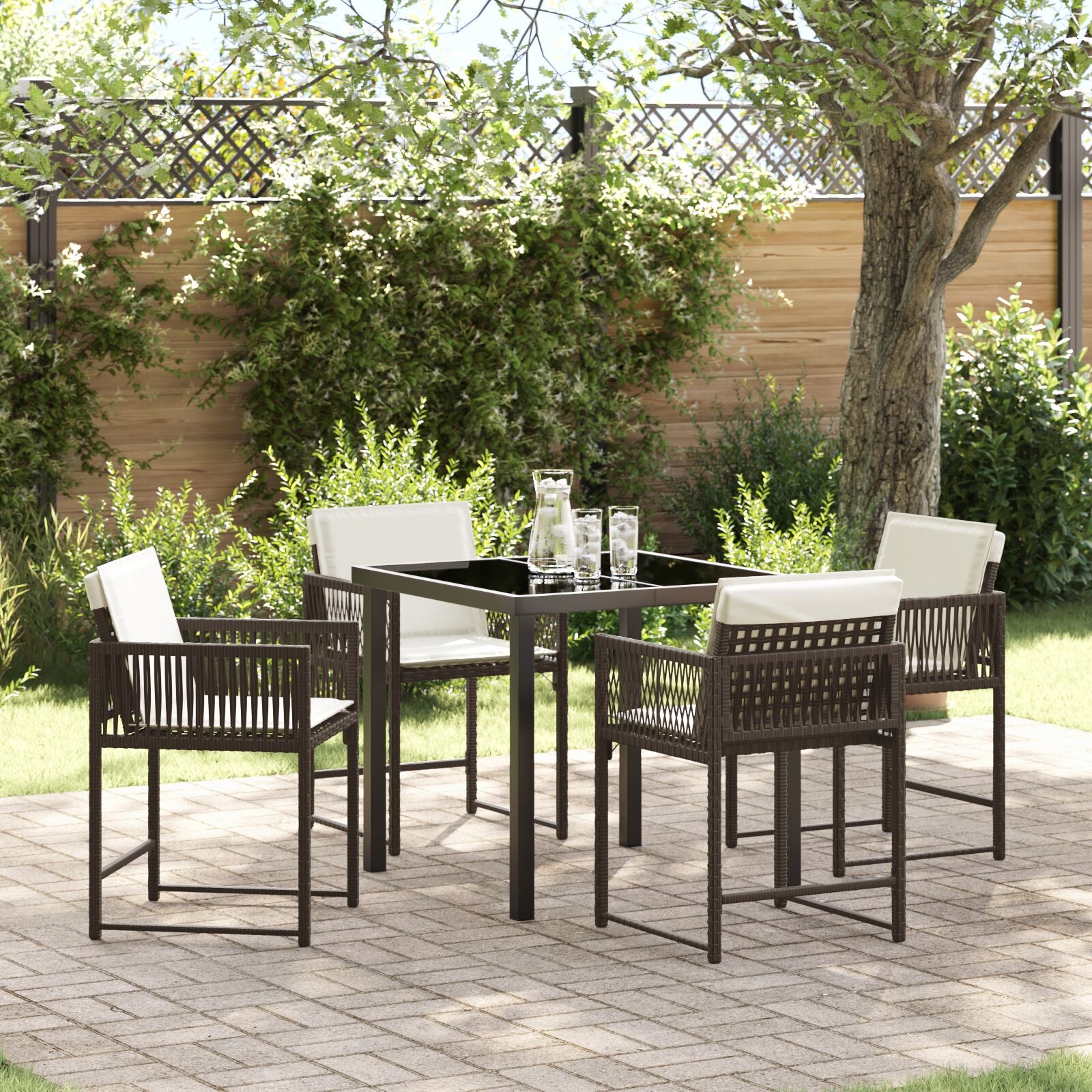 5-Delige Tuindining Set Met Kussens Bruin Poly Rattan