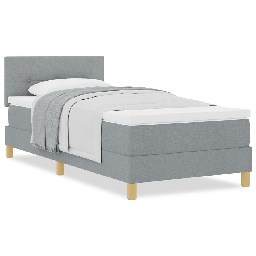 Boxspring Bed Met Matras Stof Lichtgrijs 100 x 200 cm Knop geplooid