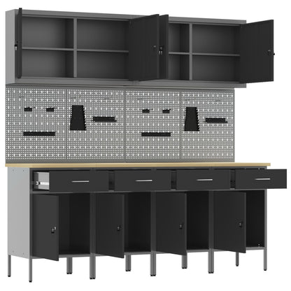 10-Delige Werkcabinet En Pegboard Set Mdf En Metaal 4x (84 cm) Zwart 4x kast + 4x pegboard + 2x gereedschapskast