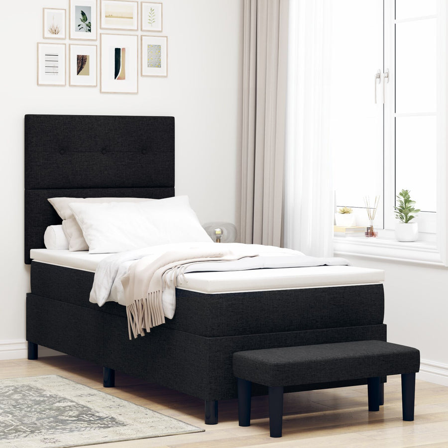 Boxspring Bed Met Matras & Bank Stof Zwart 80 x 200 cm Knoop gestoffeerd