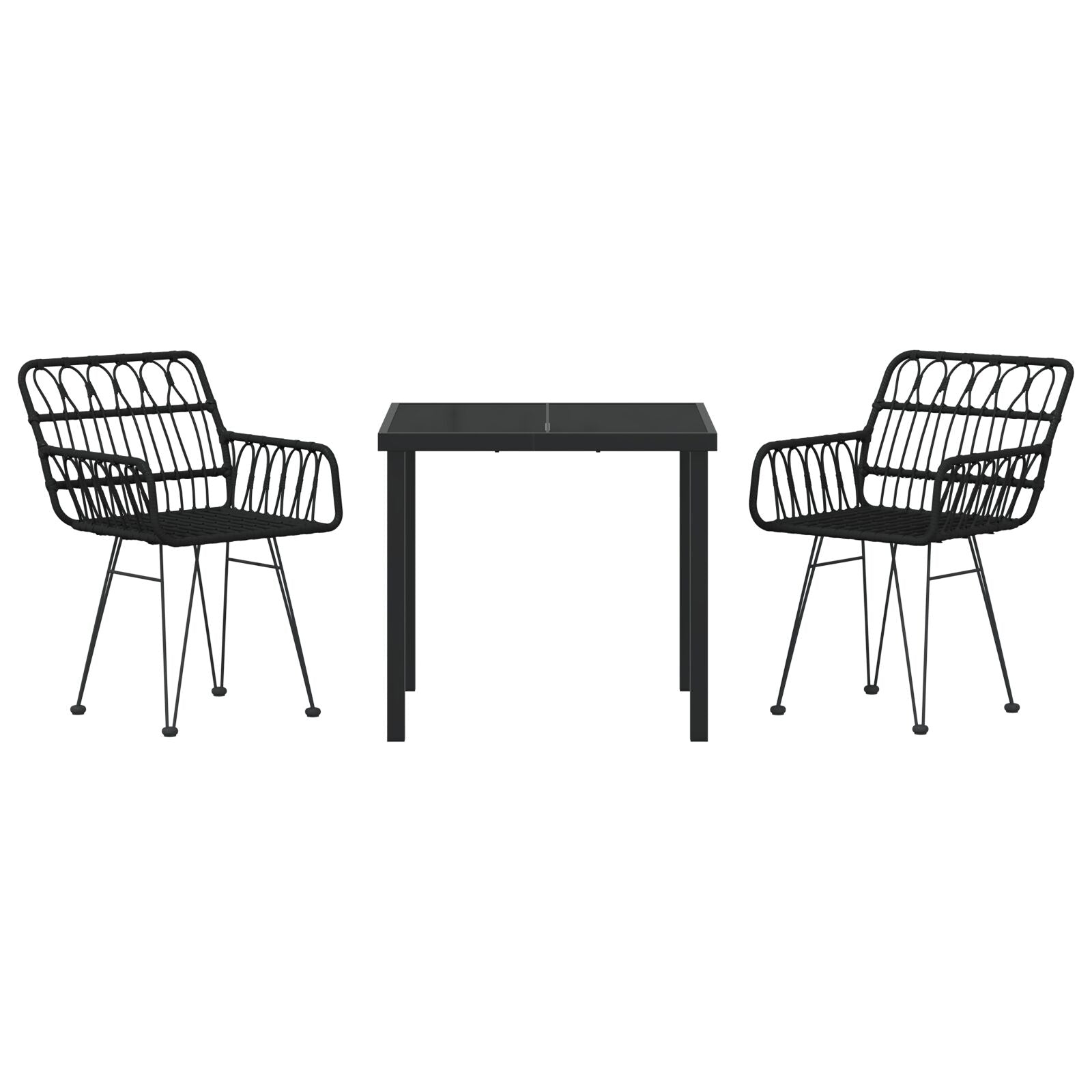 3-Delige Tuin Eet Set Zwart Poly Rattan