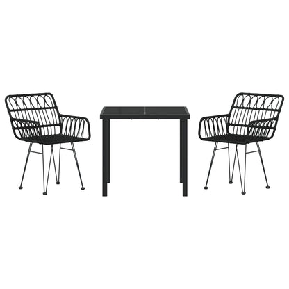 3-Delige Tuin Eet Set Zwart Poly Rattan