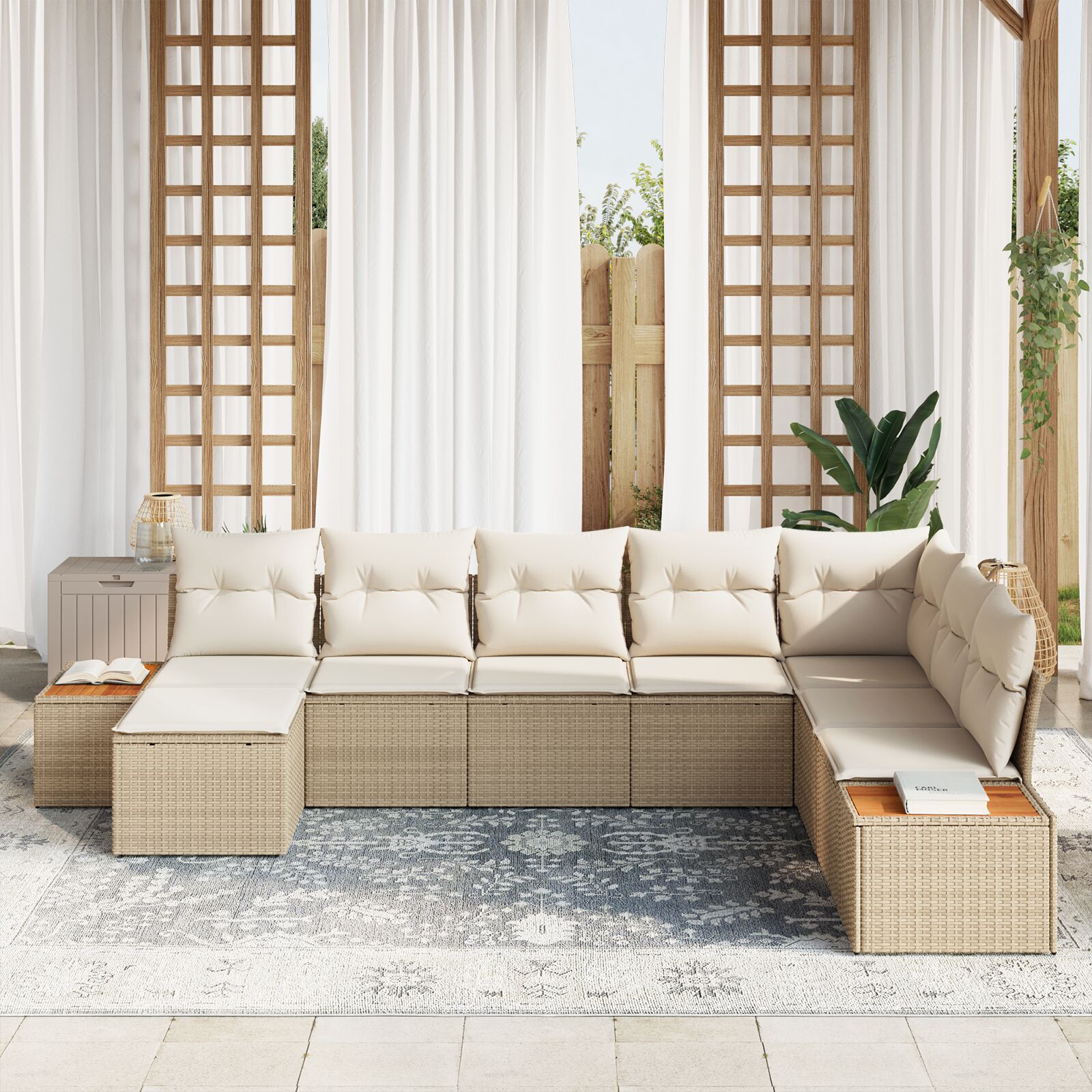 8-Delige Tuin Sofa Set Met Kussens Beige Poly Rattan Acacia