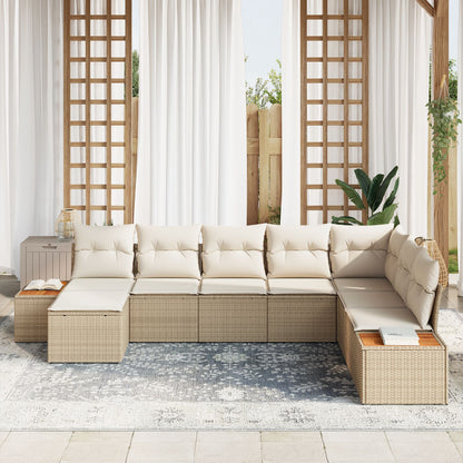 8-Delige Tuin Sofa Set Met Kussens Beige Poly Rattan Acacia