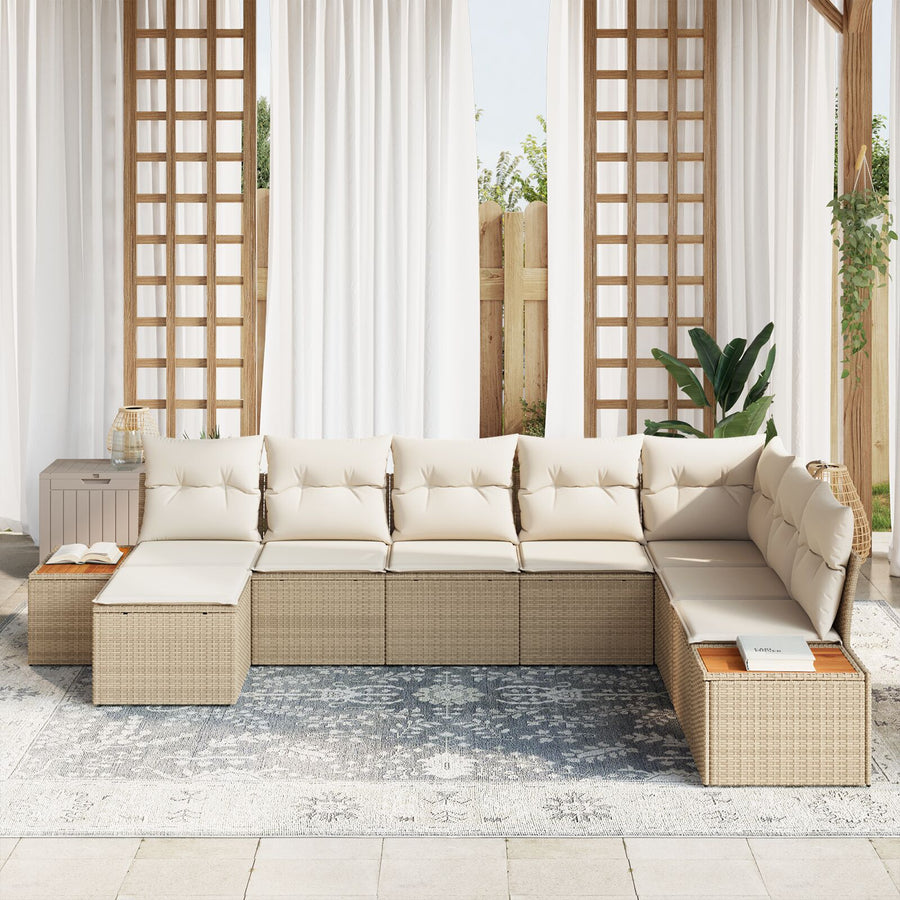 8-Delige Tuin Sofa Set Met Kussens Beige Poly Rattan Acacia