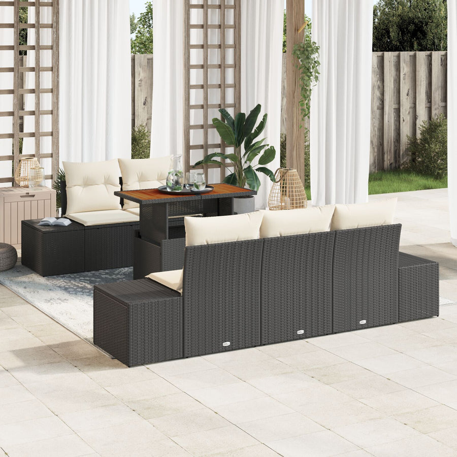 6-Delige Tuinbank Set Met Kussens Zwart Poly Rattan