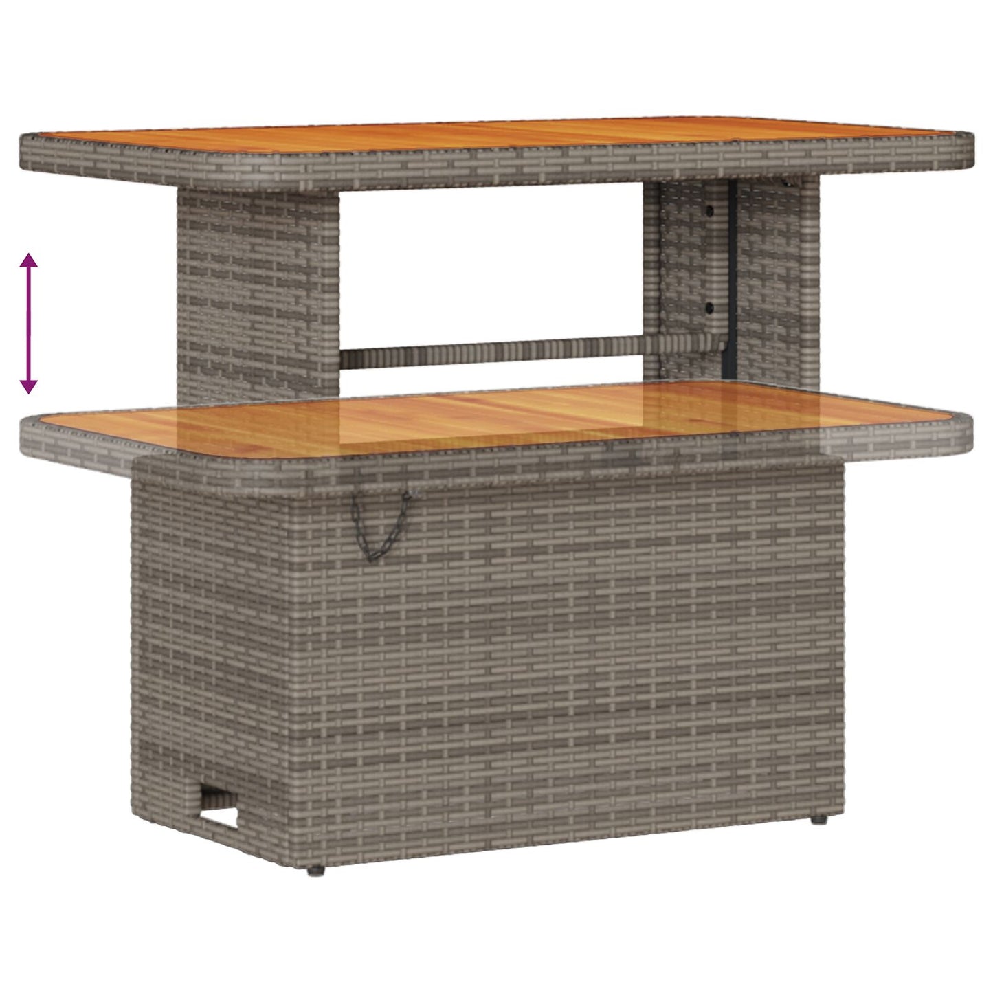 3-Delige Tuin Eetset Met Kussens Poly Rattan Acacia 90 cm Grijs 2 krukken