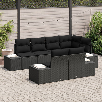 7 Delige Tuinsofa Set Met Kussens Zwart Poly Rattan