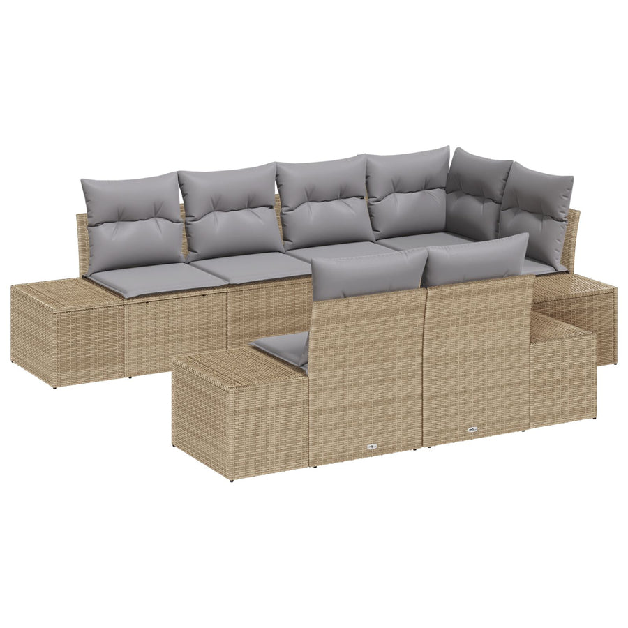7-Delige Tuinbankset Met Kussens Beige Poly Rattan