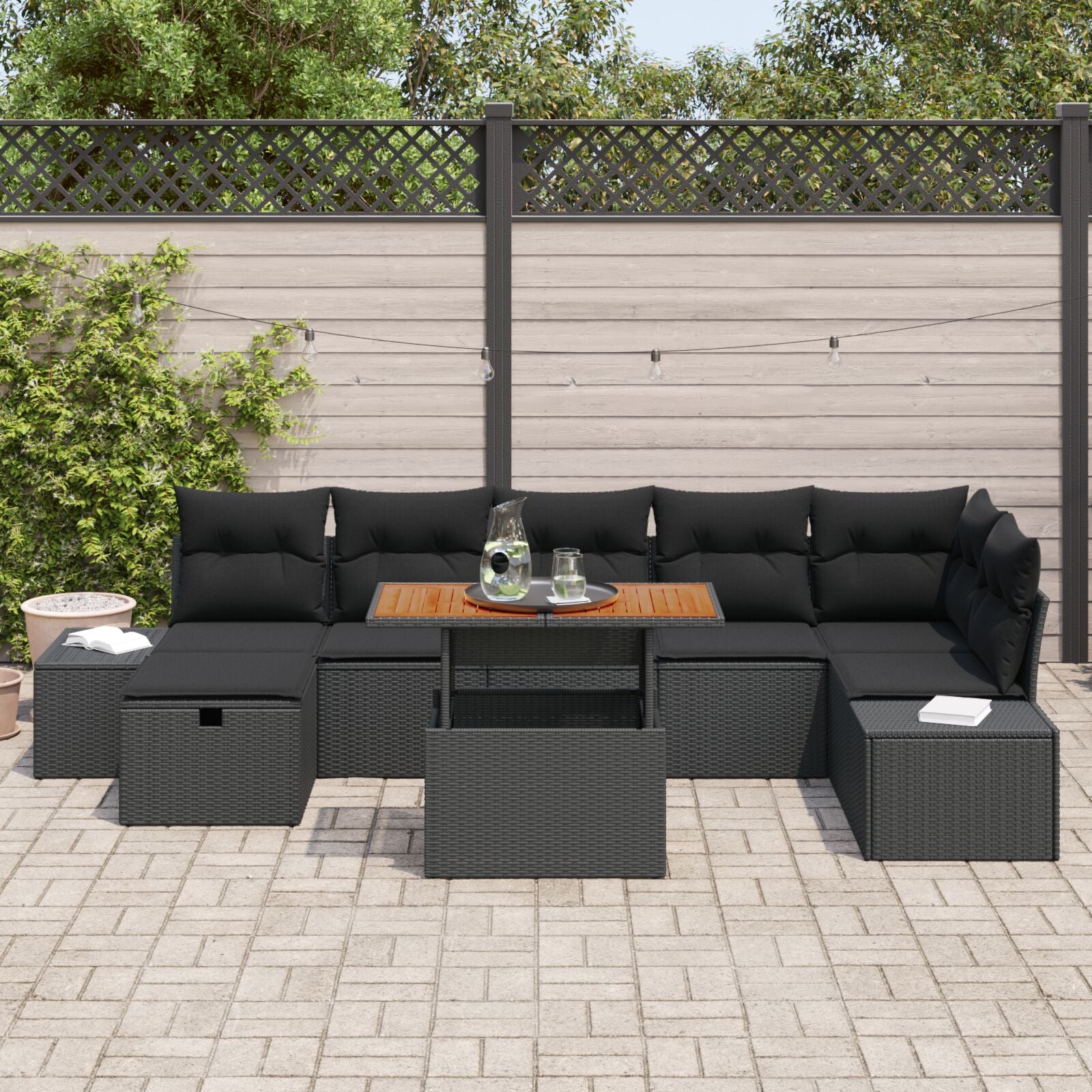 8 Delige Tuin Sofa Set Met Kussens Zwart Poly Riet