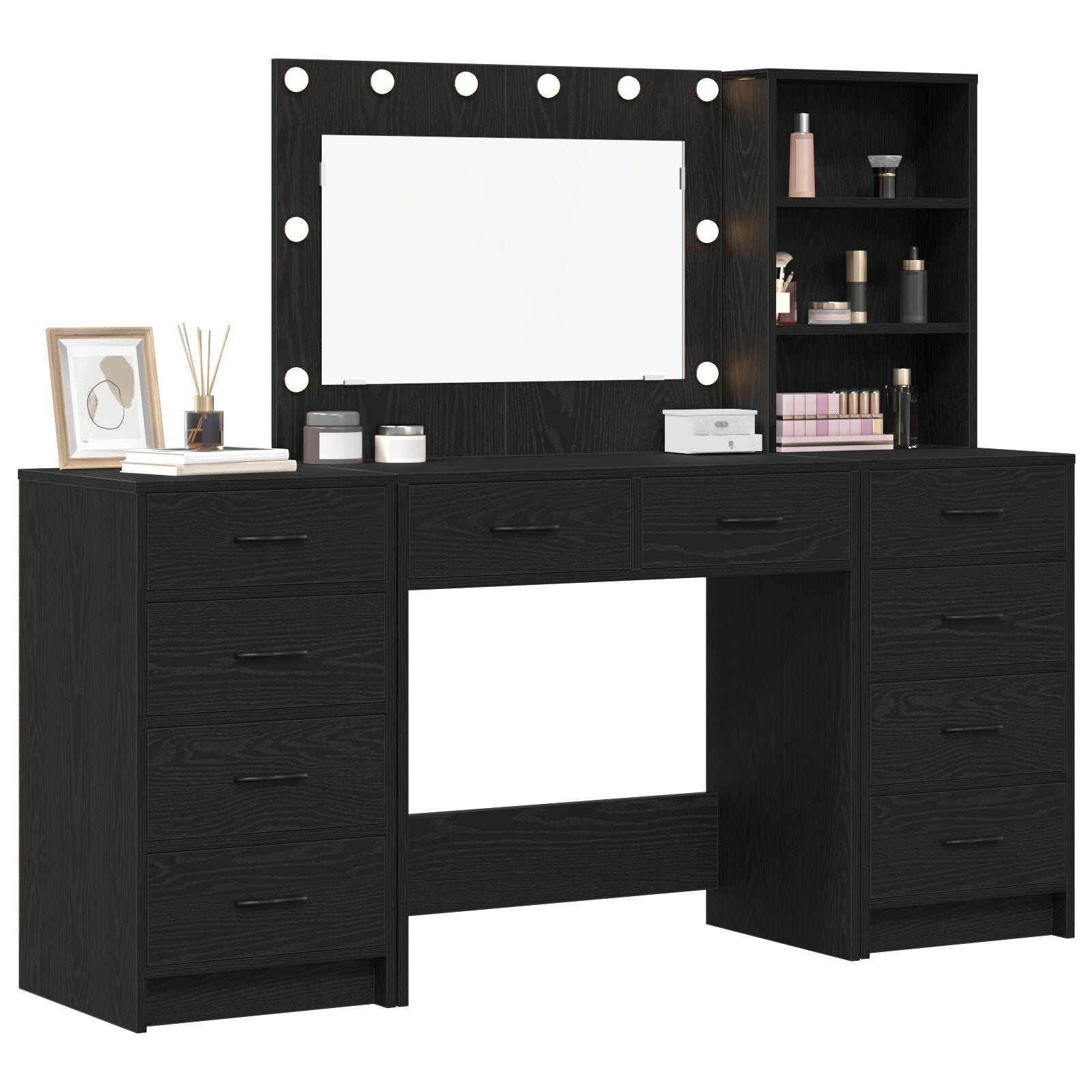 3-Delige Kaptafel Set Met Led Zwart Bewerkt Hout