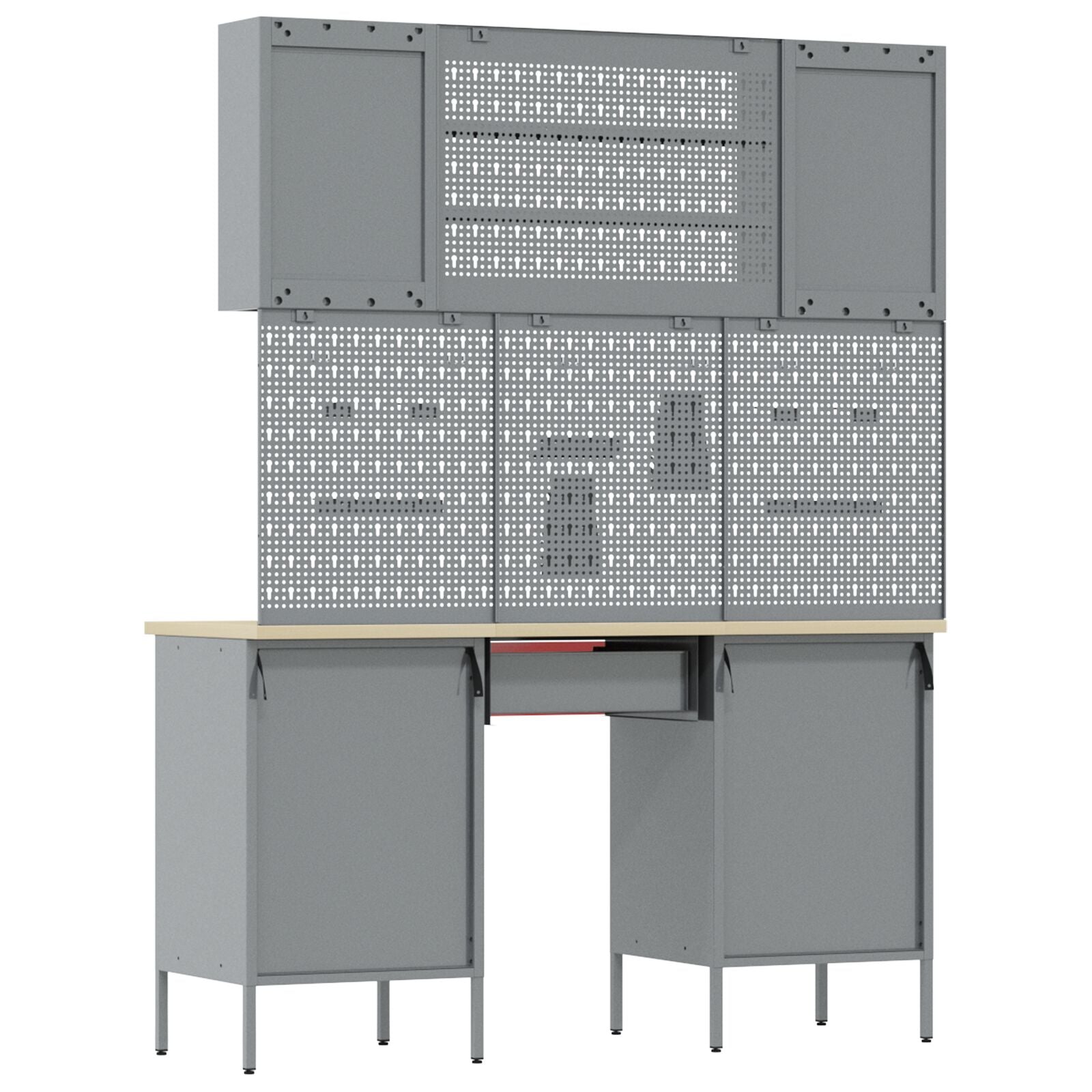7-Delige Werkcabinet En Pegboard Set Rood Mdf En Metaal