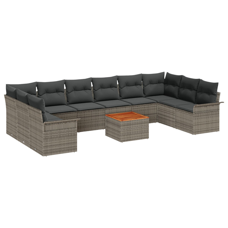 11-Delige Tuinbankset Met Kussens Grijs Poly Rattan Acacia