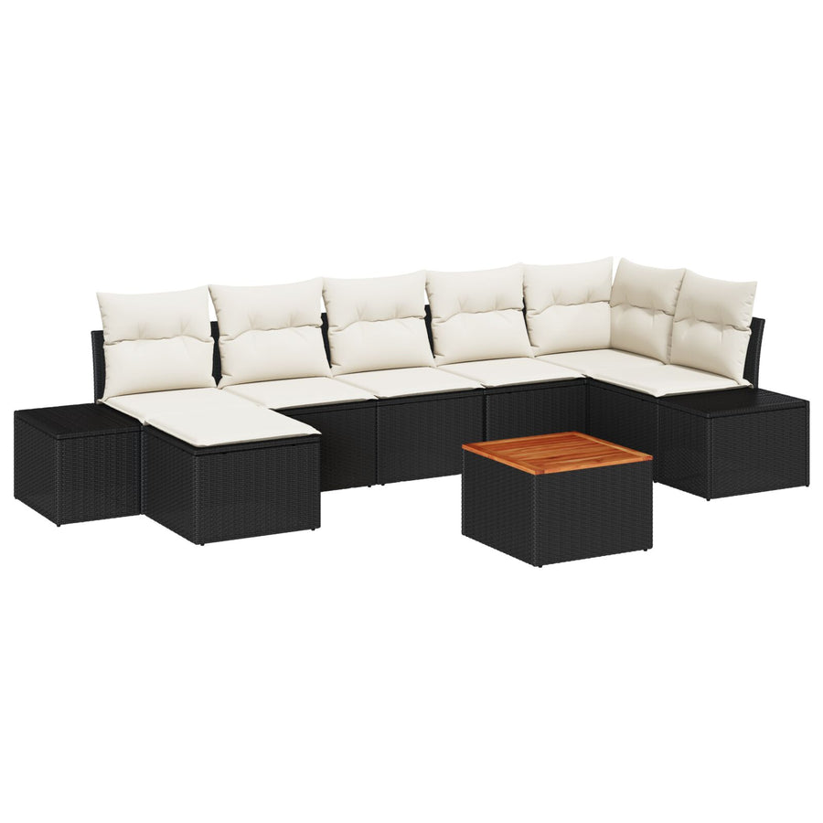 8-Delige Tuin Sofa Set Met Kussens Zwart Poly Rattan Acacia