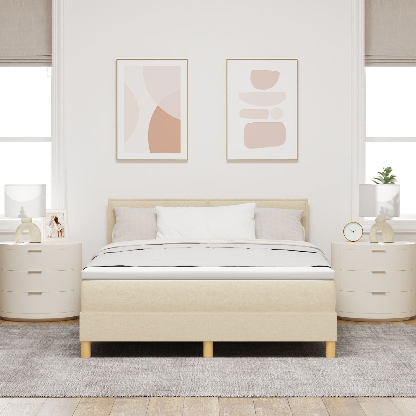 Boxspringbed Met Matras Stof Crème 140 x 190 cm Lijnen ontwerp