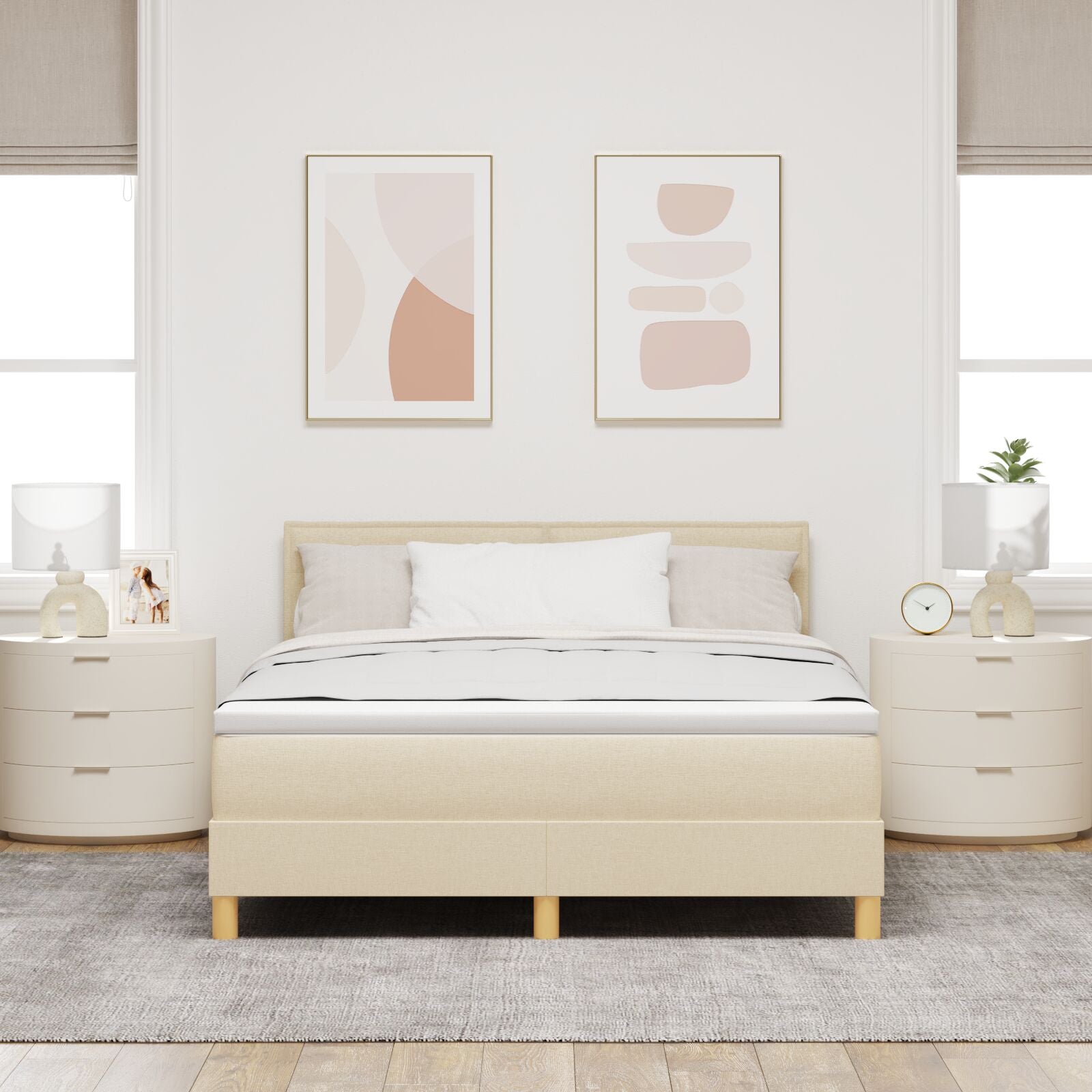 Boxspringbed Met Matras Stof Crème 140 x 190 cm Lijnen ontwerp