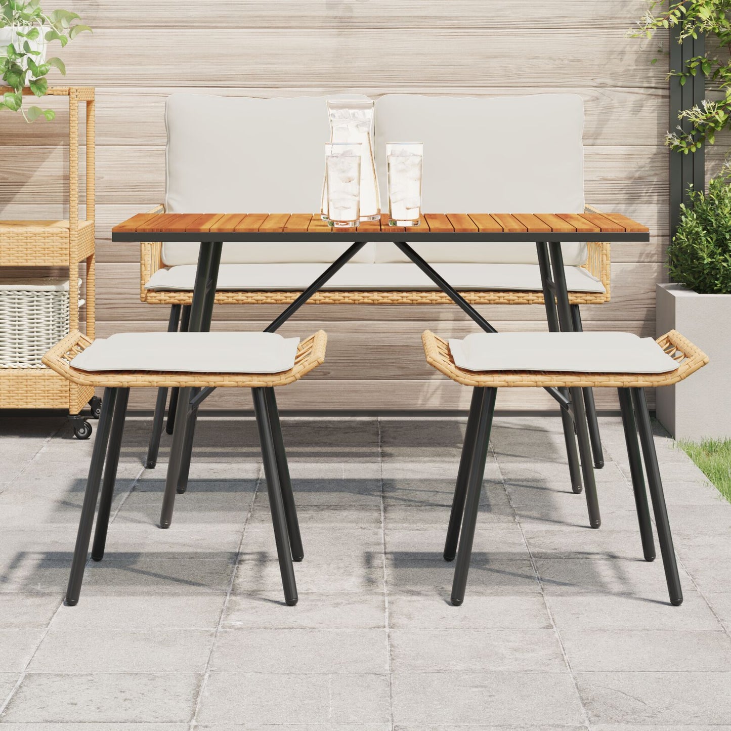Tuin Krukken 2 Stuks 50X40X45 Cm Poly Rattan Natuurlijk en Crème Wit