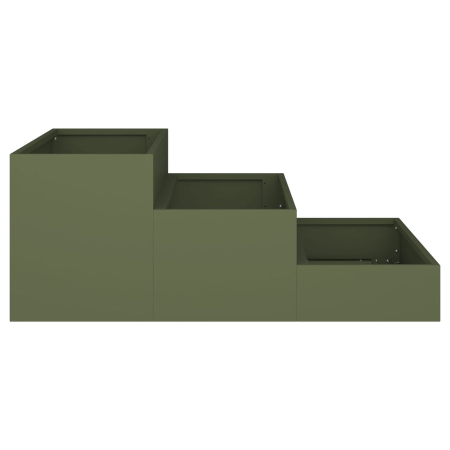 Tuin Plantenbak 3-Laags Staal 90 x 90 x 35 cm Olijfgroen