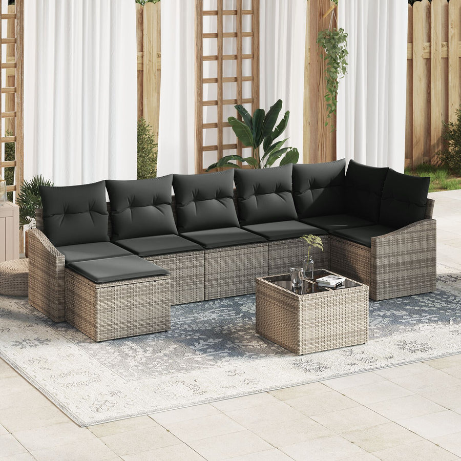 7-Delige Tuin Eetset Met Kussens Zwart Poly Rattan