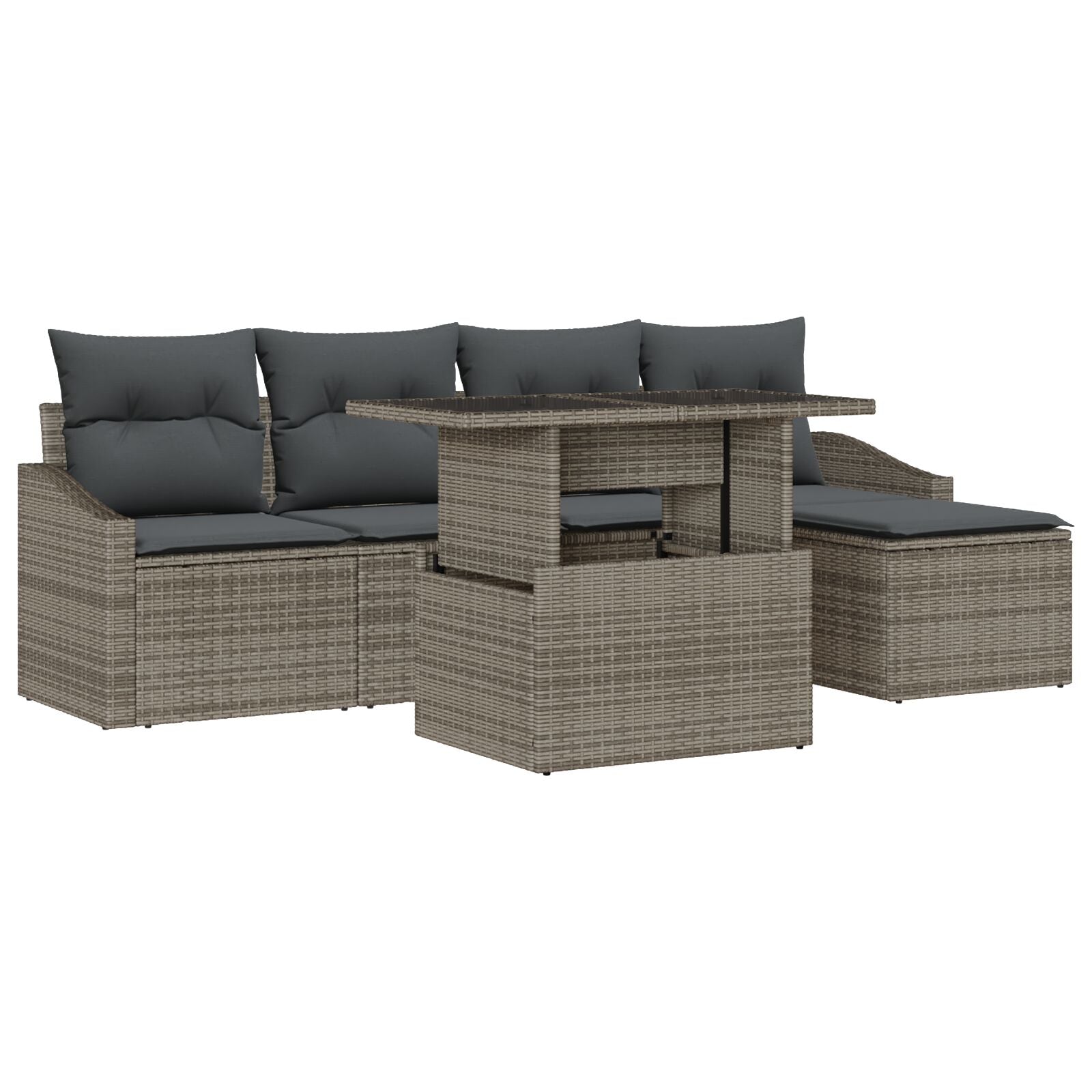 6-Delige Tuin Sofa Set Met Kussens Grijs Poly Rattan